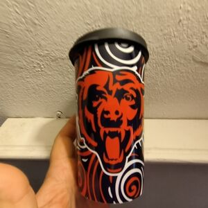 Chicago Bears Red and Black Travel Mug with Bear Design